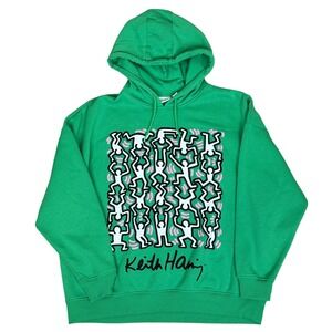 Keith Haring Foundation Green Graphic Hoodie Sweatshirt Large Iconic Figures